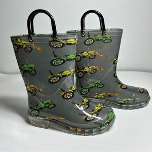 Sporto Toddlers Gray Rain Boots with Green and Yellow Tractor Print
